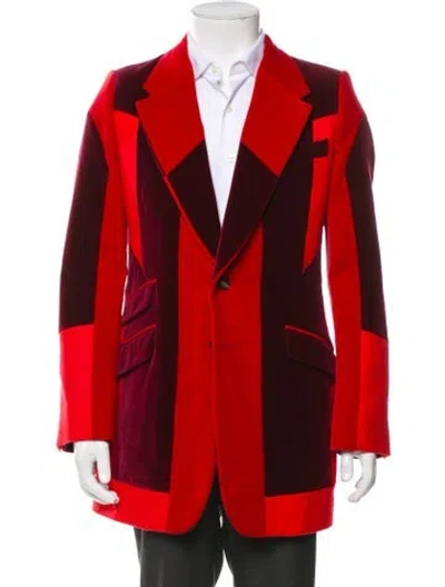 Pre-owned Alexander Mcqueen Colorblock Pattern Overcoat In Red