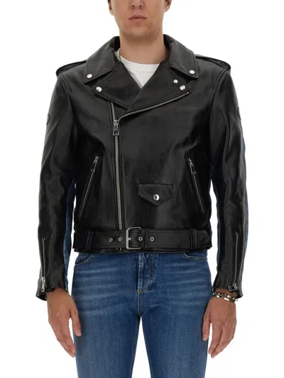 Alexander Mcqueen Combo Biker Jacket In Multi