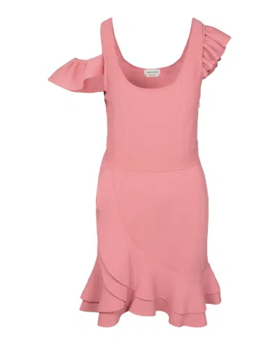 Alexander Mcqueen Compact Knit Mini Ruffle Dress