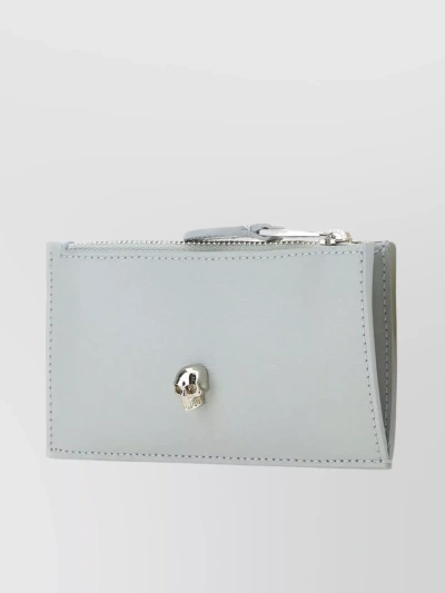 Alexander Mcqueen Compact Leather Card Holder In Grey