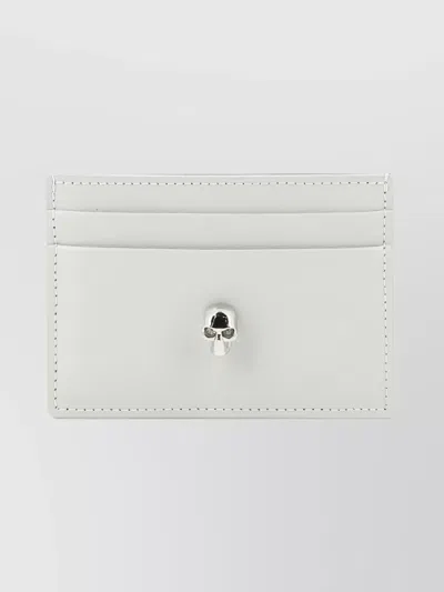 Alexander Mcqueen Compact Skull Embellished Smooth Finish Cardholder In White