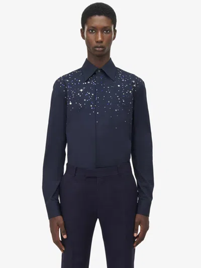 Alexander Mcqueen Constellation Embroidery Shirt In Midnight Blue