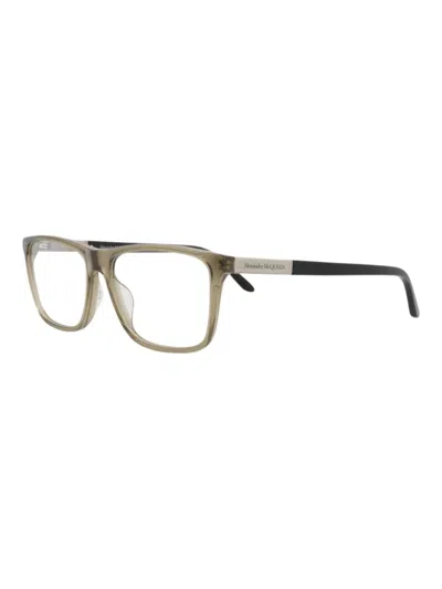 Alexander Mcqueen Contemporary Square Rectangle Eyeglasses For Men In Multi