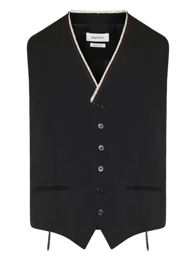 Alexander Mcqueen Contrast-collar Button-fastening Waistcoat In Black