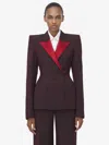 Alexander Mcqueen Contrast Lapel Double-breasted Jacket In Dark Burgundy