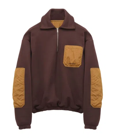Alexander Mcqueen Mcqueen Mixed Media Half Zip Track Top In Brown