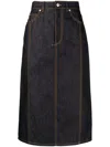 Alexander Mcqueen Contrast-stitch Denim Midi Skirt In Blue