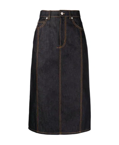 ALEXANDER MCQUEEN CONTRAST-STITCHING DENIM MIDI SKIRT