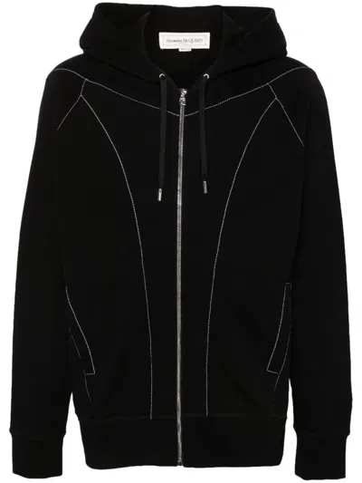 Alexander Mcqueen Contrast-stitching Hooded Jacket In Black