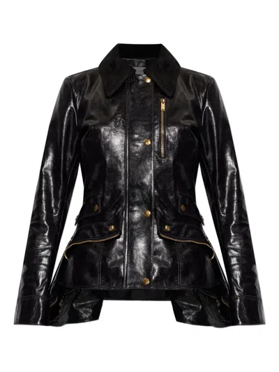 Alexander Mcqueen Corduroy-collar Leather Jacket In Black