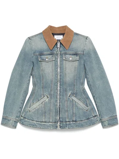 Alexander Mcqueen Peplum Corduroy-trimmed Denim Jacket In Blue