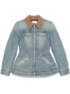 Alexander Mcqueen Corduroy Collar Peplum Denim Jacket Clothing In Blue