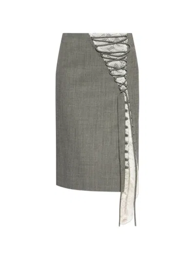 Alexander Mcqueen Corset Lacing Panel Pencil Skirt In Black/ivory In Gray