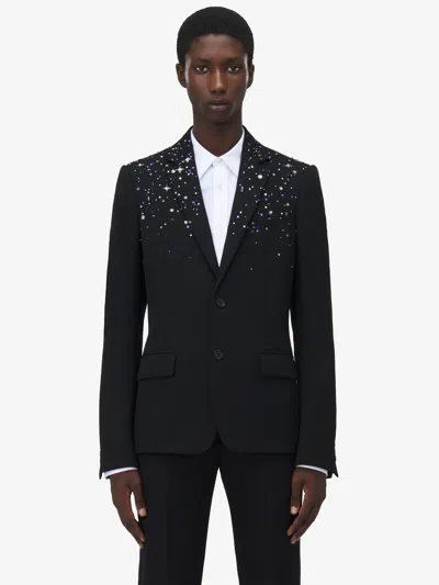 Alexander Mcqueen Costellation Embroidered Single-breasted Jacket In Black