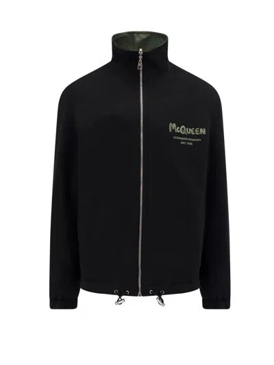 Alexander Mcqueen Cotone And Nylon Jacket With Mcqueen Graffiti Logo In Blue