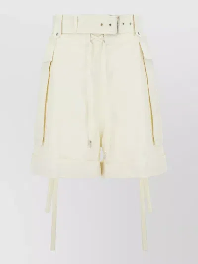 Alexander Mcqueen Cotton Bermuda Shorts Adjustable Straps Belted Waist In Yellow