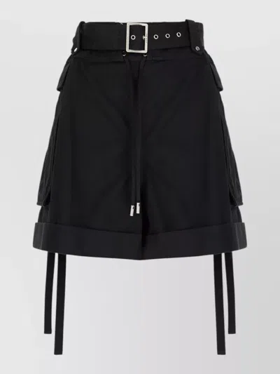 Alexander Mcqueen Cotton Bermuda Shorts Belted Waist Rolled Hem In Black