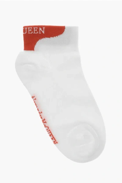 Alexander Mcqueen Cotton Blend Socks With Contrast Details In White