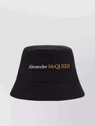 Alexander Mcqueen Cotton Bucket Hat Embroidered Contrast In Black