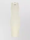Alexander Mcqueen Cotton Crew Neck Midi Dress With Ribbed Texture