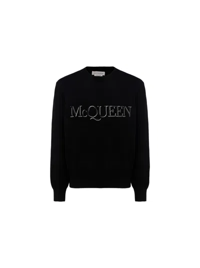 Alexander Mcqueen Wool Knit Sweater In Black