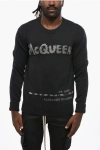 Alexander Mcqueen Cotton Crew-neck Sweater With Contrasting Logo In Black
