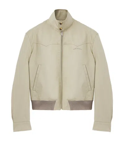 Alexander Mcqueen Cotton Cropped Harrington Jacket In Brown