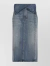 Alexander Mcqueen Structured High-waisted Blue Cotton Midi Skirt In Blue