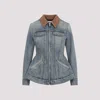 Alexander Mcqueen Corduroy Collar Peplum Denim Jacket Clothing In Indigo Stonewashed
