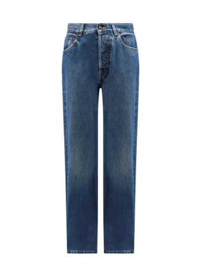 Alexander Mcqueen Cotton Jeans With Leather Logo Patch In Blue
