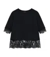 Alexander Mcqueen Cotton Lace-trim T-shirt In Black