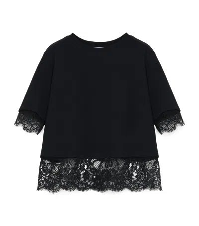 Alexander Mcqueen Cotton Lace-trim T-shirt In Black