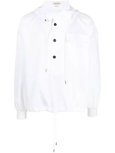 Alexander Mcqueen Cotton Logo-print Buttoned Hoodie In White