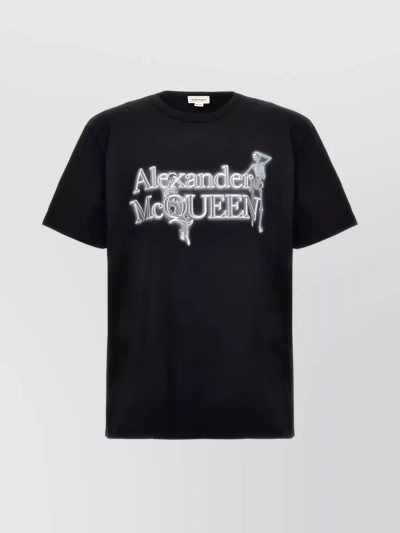 Alexander Mcqueen Cotton Logo Print Crew Neck T-shirt In Black