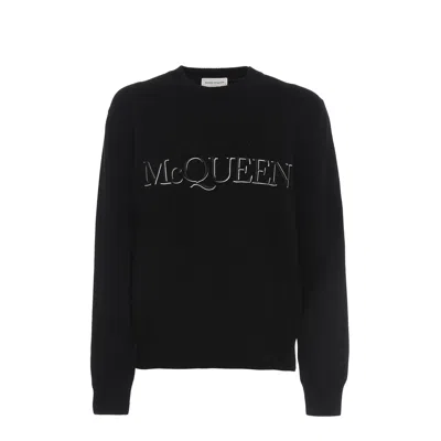 Alexander Mcqueen Cotton Logo Sweaters In Black