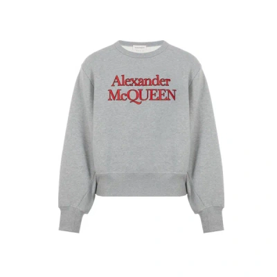 Alexander Mcqueen Logo Embroidered Crewneck Sweatshirt In Grey