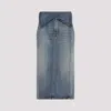 Alexander Mcqueen Structured High-waisted Blue Cotton Midi Skirt In Indigo Stonewashed