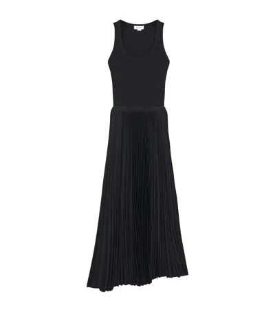 Alexander Mcqueen Cotton Pleated Midi Dress In Black