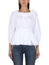 Alexander Mcqueen Off Shoulder Cotton Top In Opticalwhite