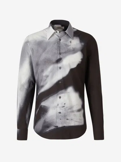 Alexander Mcqueen Cotton Printed Shirt In Grey, Black And White