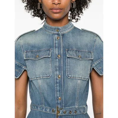 Alexander Mcqueen Denim Mini Shirt Dress In Blue