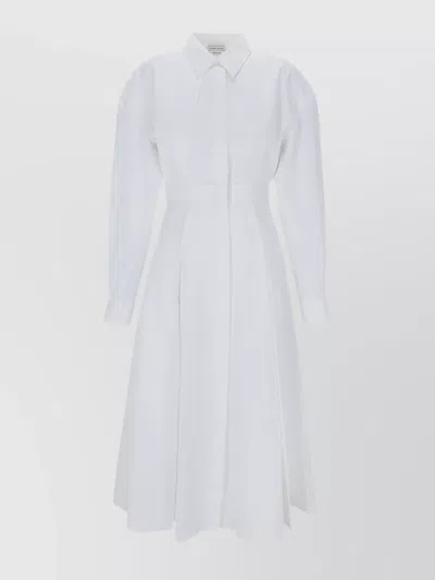 Alexander Mcqueen Cotton Shirt Dress Waist Belt In White