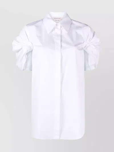 ALEXANDER MCQUEEN COTTON SHIRT WITH COLLARED NECK AND RUCHED DETAILING