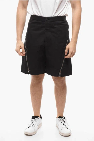 Alexander Mcqueen Cotton Shorts With Side Maxi Zips In Black