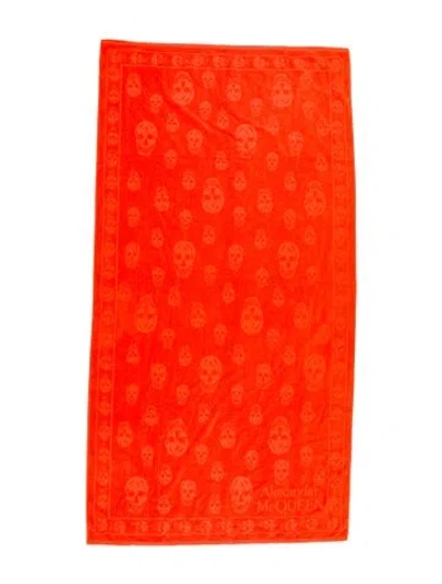 Pre-owned Alexander Mcqueen Cotton Skulls Towel In Orange