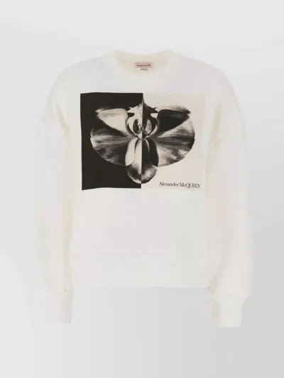 ALEXANDER MCQUEEN COTTON SWEATSHIRT WITH CONTRASTING GRAPHIC PRINT