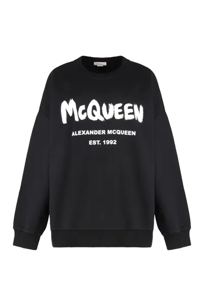 Alexander Mcqueen Cotton Sweatshirt With Logo In Black