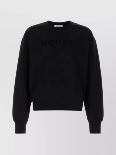 Alexander Mcqueen Cotton Sweatshirt With Ribbed Cuffs And Hem In Black