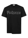Alexander Mcqueen Black T-shirt With Glitter Logo Print In Cotton Man In Black