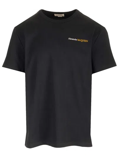 Alexander Mcqueen Chest Logo Regular T-shirt In Black/silver/gold